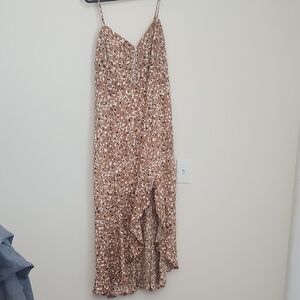 CBrand Spaghetti Strap High Low Dress in Brown